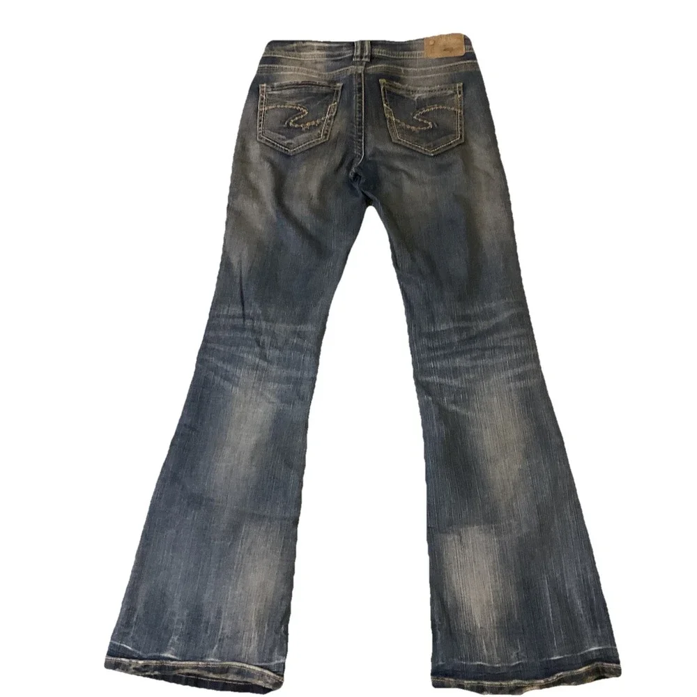 Y2K Silver Jeans AIKO MID FLARE Super Stretch Jeans Tag 25 x 32 (25x31) - Picture 5 of 14